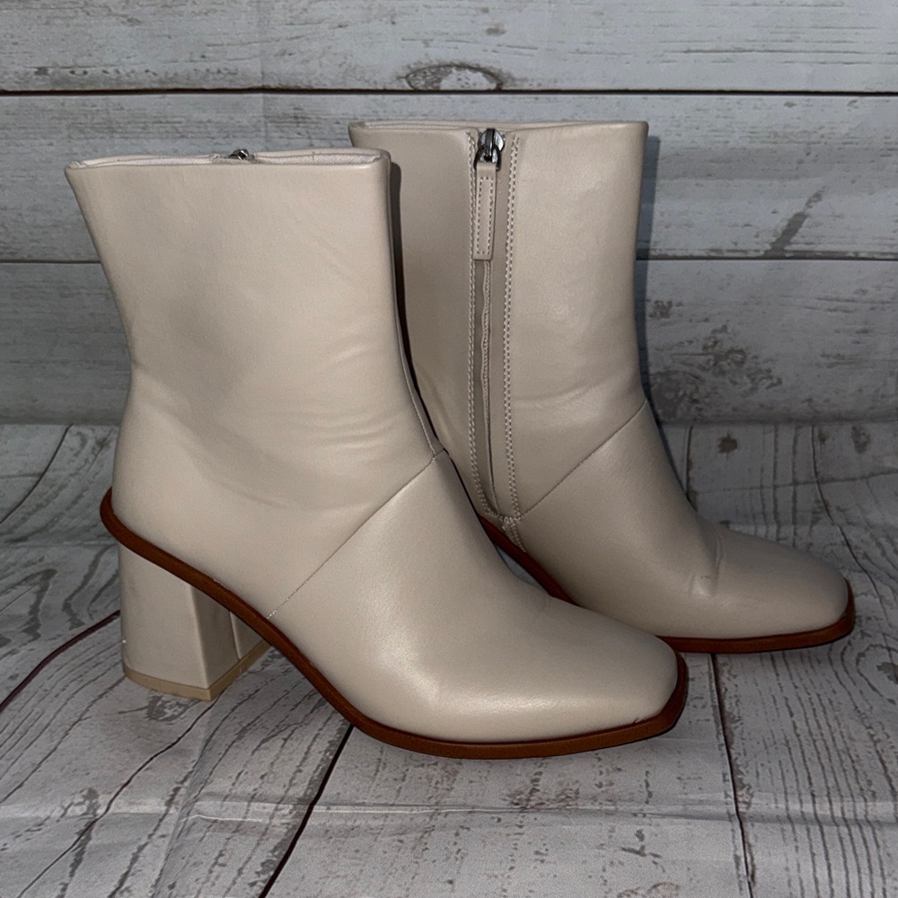 Time and Tru Cream Mid-Calf Block Heel Boots Size 8